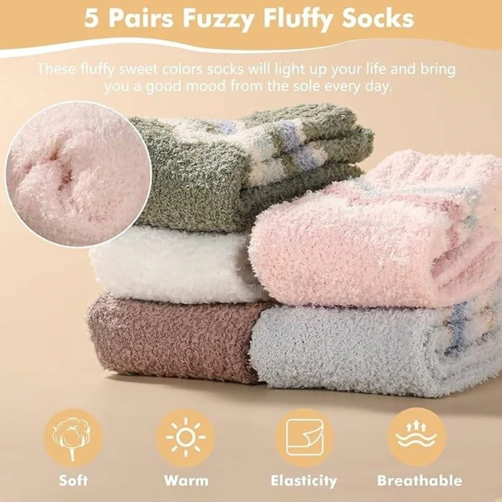 Premillow 5 Pairs Women's Fuzzy Socks Winter Fluffy Cozy Socks with Coral Fleece